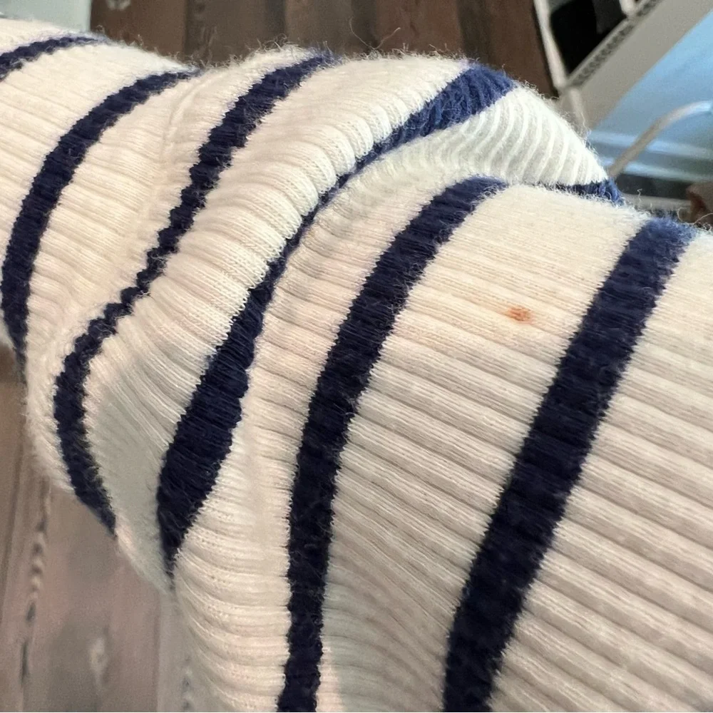 J. Crew Women's Striped navy blue White Top puffy sleeves size medium French